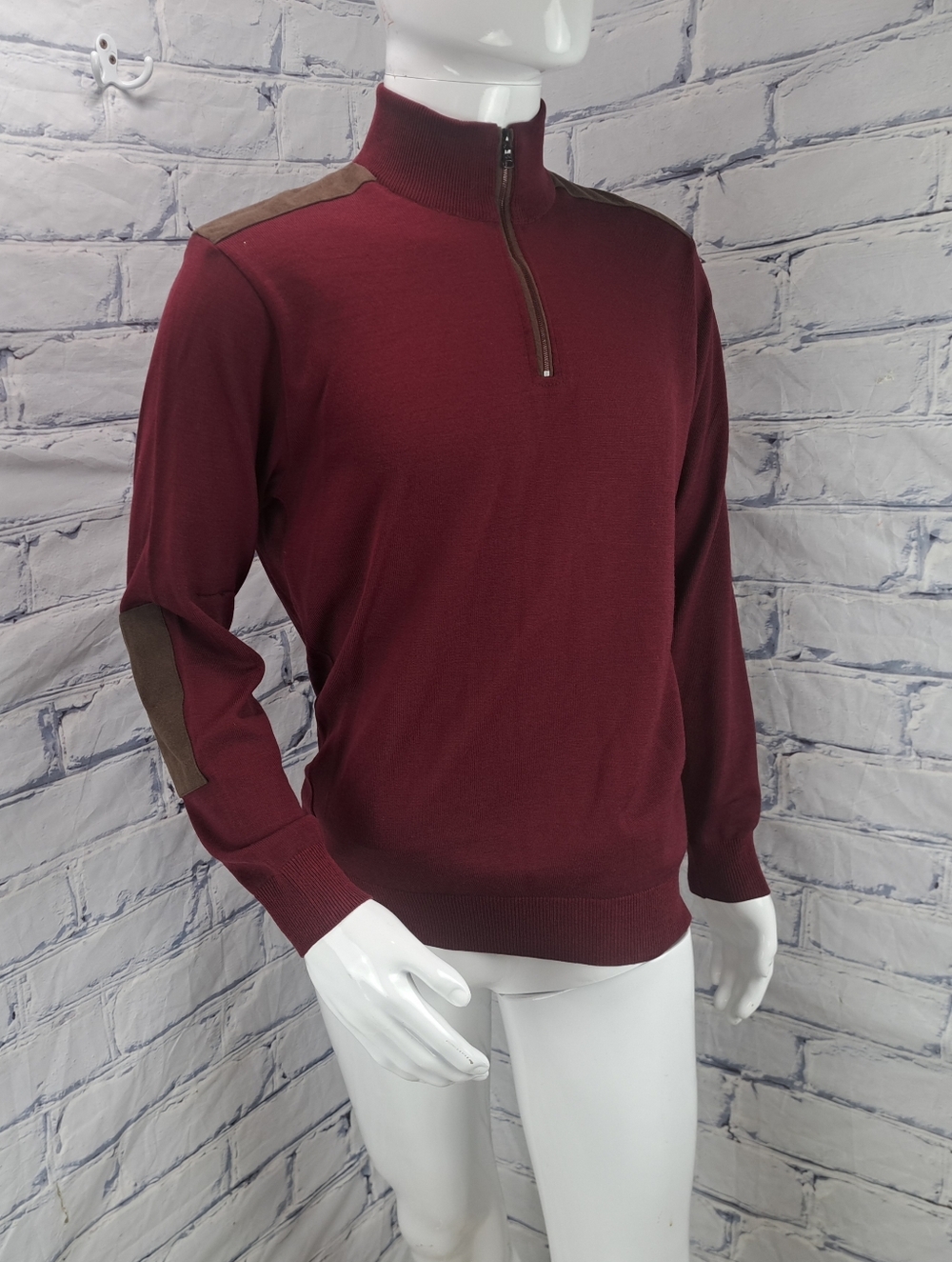 Paul & Shark Yachting Half Zip Sweater Merino Wool Suede Leather Italy Large - Picture 2 of 14